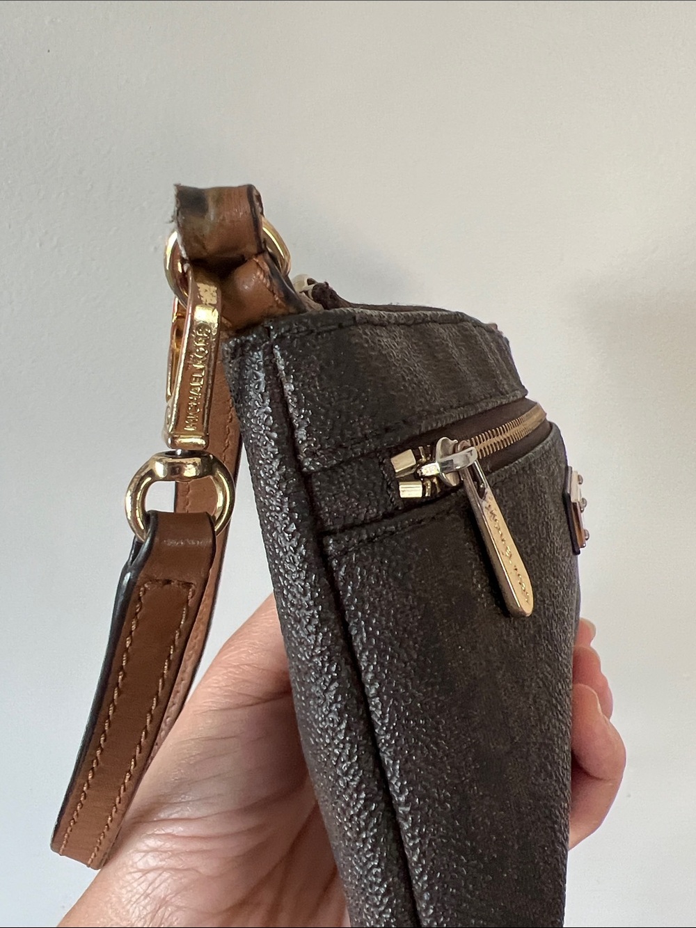 Michael Kors Dark Brown Logo Zip Wristlet with Gold Hardware - Picture 2 of 2